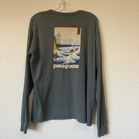 Patagonia Vintage Hiroshige Japanese Woodblock North Sea Hokusai Wave Tee size M - Picture 2 of 7
